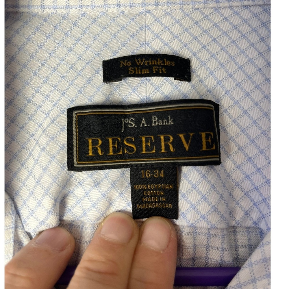 Jos. A. Bank Button-Down Mens 16-34 Reserve Slim Fit Light Blue Check EUC - Picture 3 of 11
